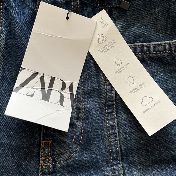 Zara Paneled Jeans High Rised Tapered Leg Slim Fit Mid Blue Size 4 NWT - Picture 8 of 11